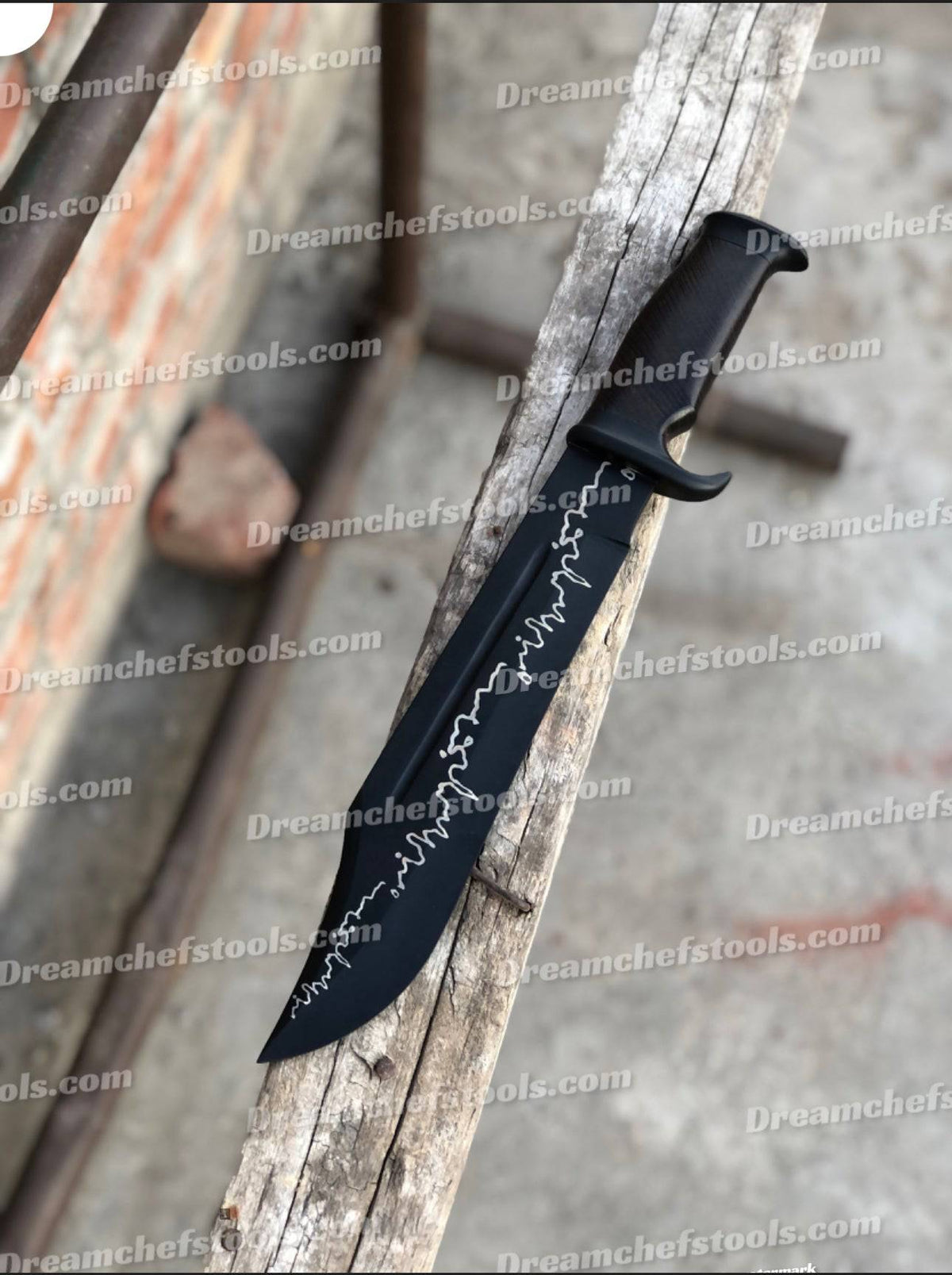Custom handmade Crocodile Dundee Bowie knife with J2 powder coat steel blade, rosewood handle, and steel guard.