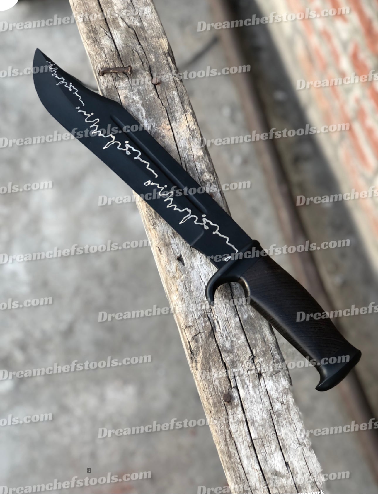 Custom Acid Etched D2 Steel Bowie Knife | Rosewood Handle with Steel Guard & Leather Sheath