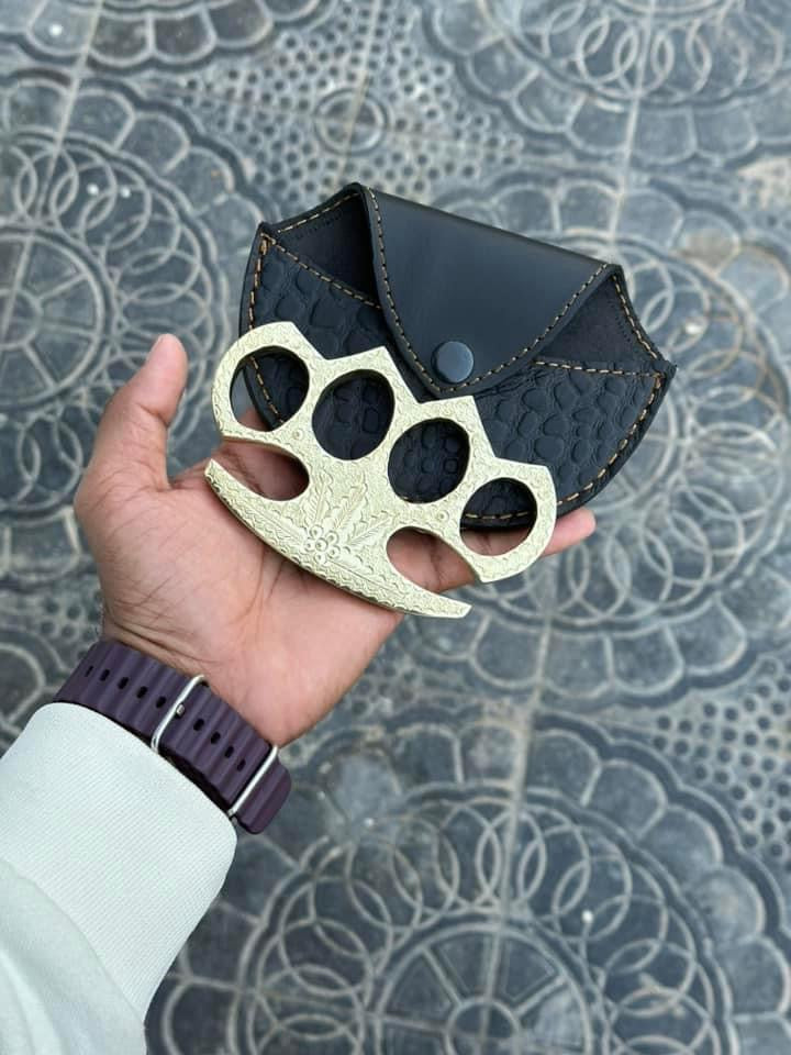 Handmade Brass Knuckle – Hand-Engraved with Premium Leather Carry Case