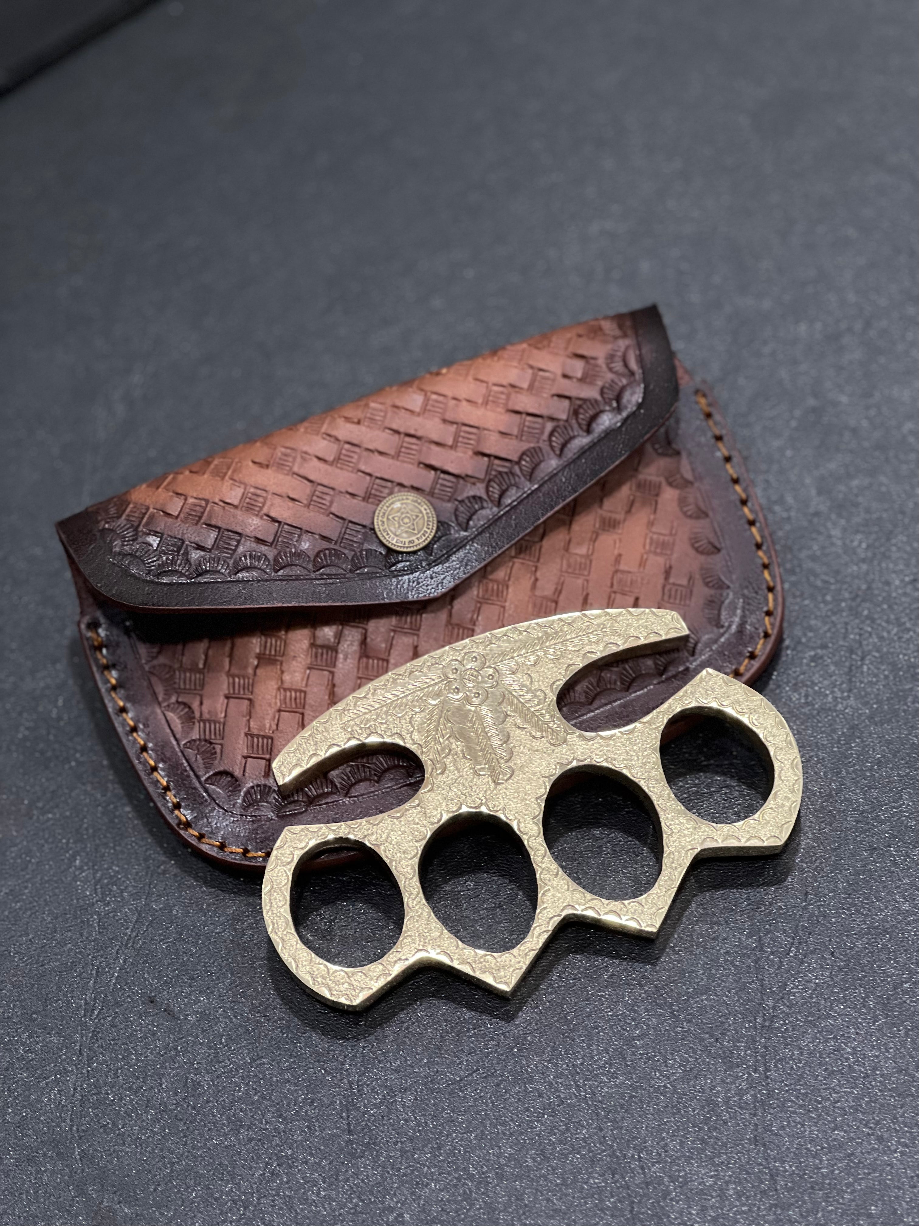 Brass Knuckles – Solid Brass with Leather Belt Case | Handmade Self-Defense Gear