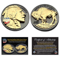 3D American Buffalo Indian Head Tribute Coin With USA 250 Privy Mark (Black Ruthenium & 24k Gold)