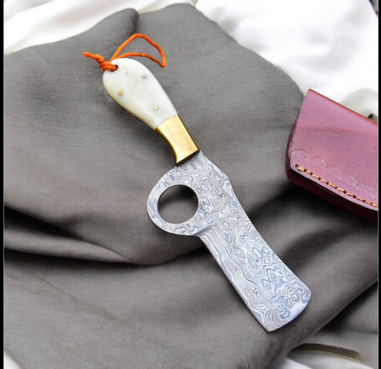 Handmade Bull Cutter Cowboy Knife with Damascus Steel