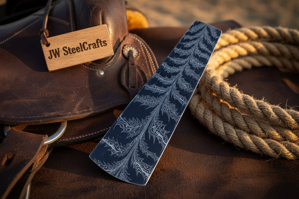 Frostleaf Damascus Billet 14 inch handmade feather leaf pattern - JW SteelCrafts | Relic & Reel