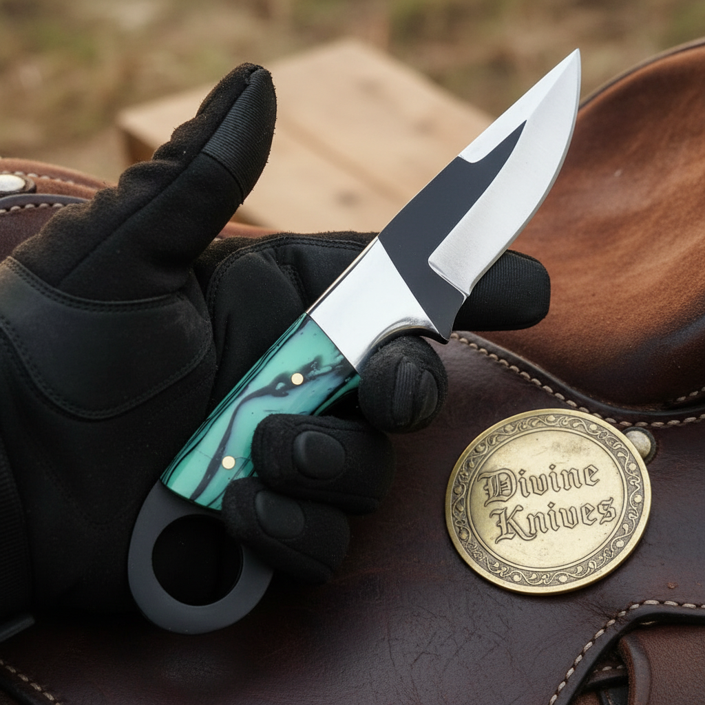 Green Resin Ring Skinner Knife for Hunting and Field Work