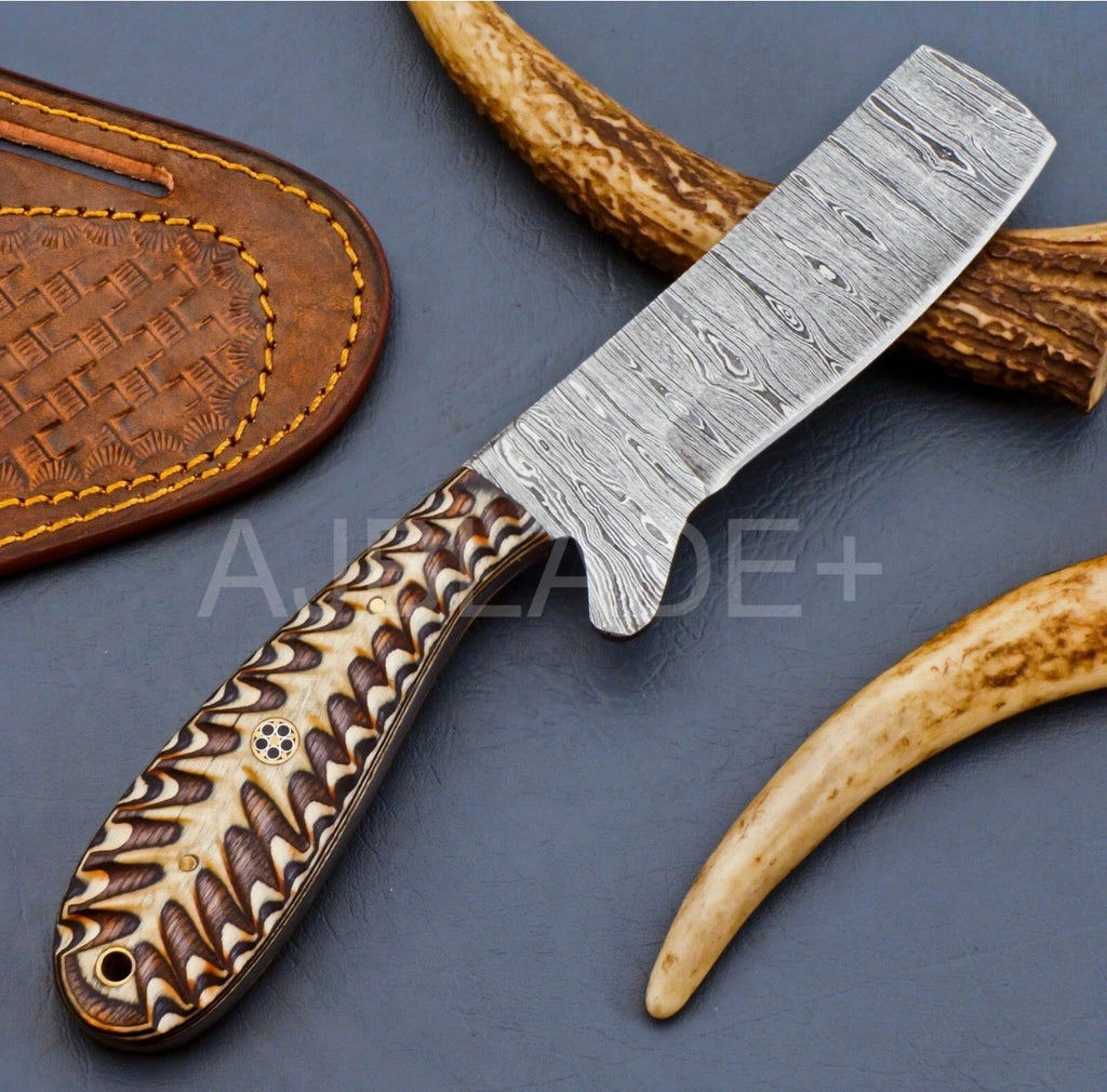 Orange Pinecone Damascus Bull Cutter for Ranch Work