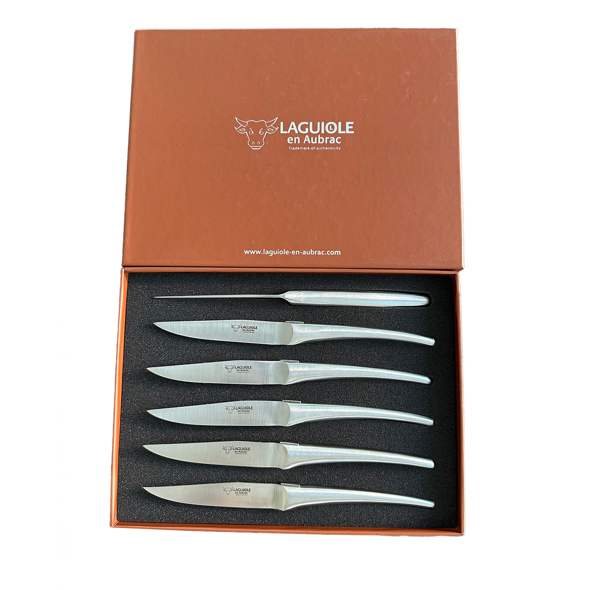 Laguiole en Aubrac Handcrafted 6-Piece Steak Knife Set with Matte Stainless Steel Handles