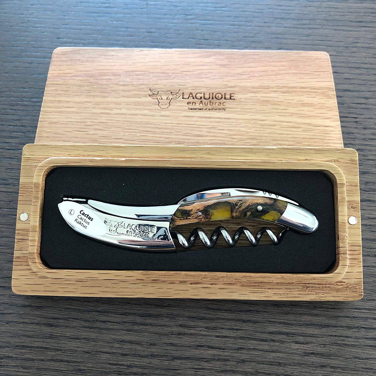 Handcrafted Sommelier Waiter's Corkscrew with Cactus Amber Handle by Laguiole en Aubrac