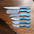 Chef's knife from Knives Gear Garage premium kitchen knives set with Damascus steel blade and polished resin handle.