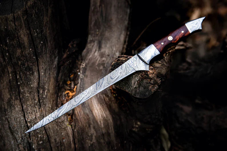 Custom Handmade 13-Inch Damascus Steel Fillet Knife with Rosewood Handle and Damascus Steel Bolster
