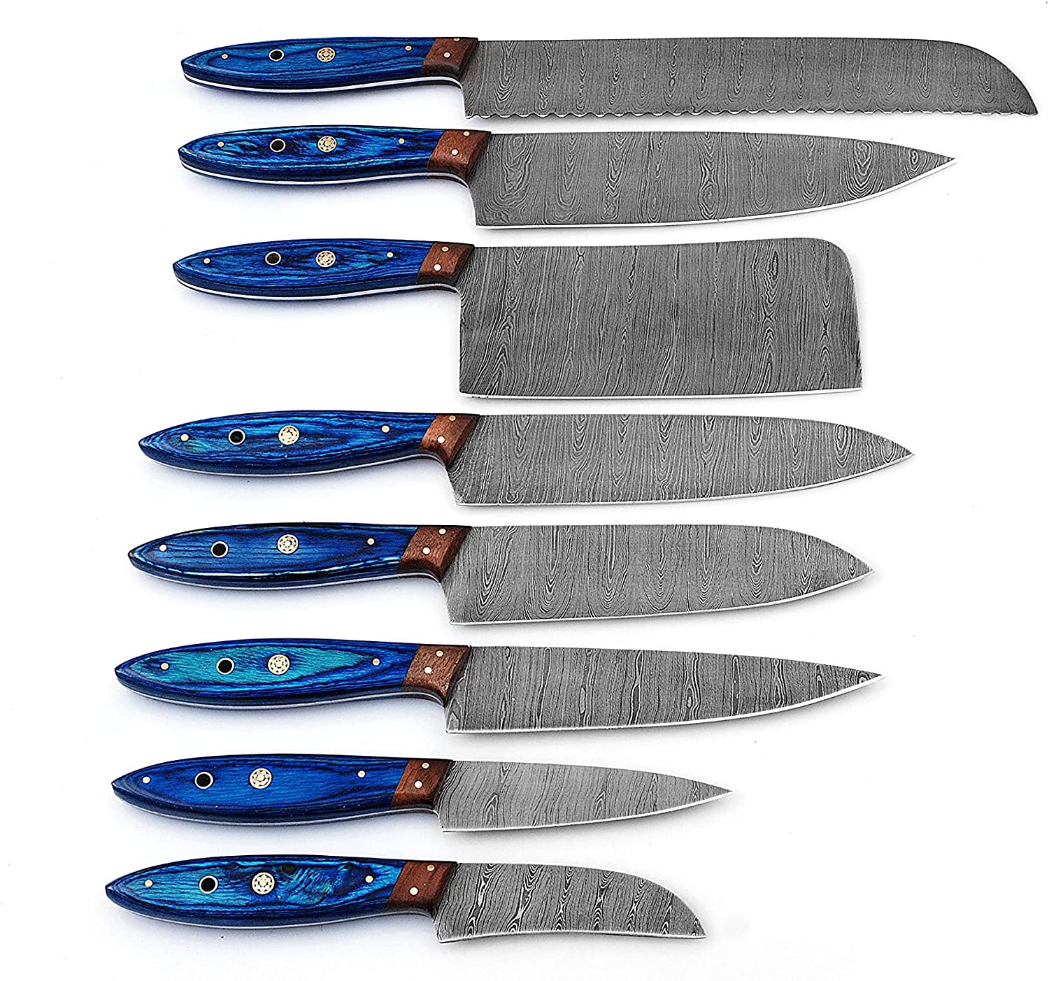 Masterpiece Custom Handmade Damascus Kitchen Knife Set | Twisted Pattern Blades & Exotic Wood Handles | Elite Culinary Gift