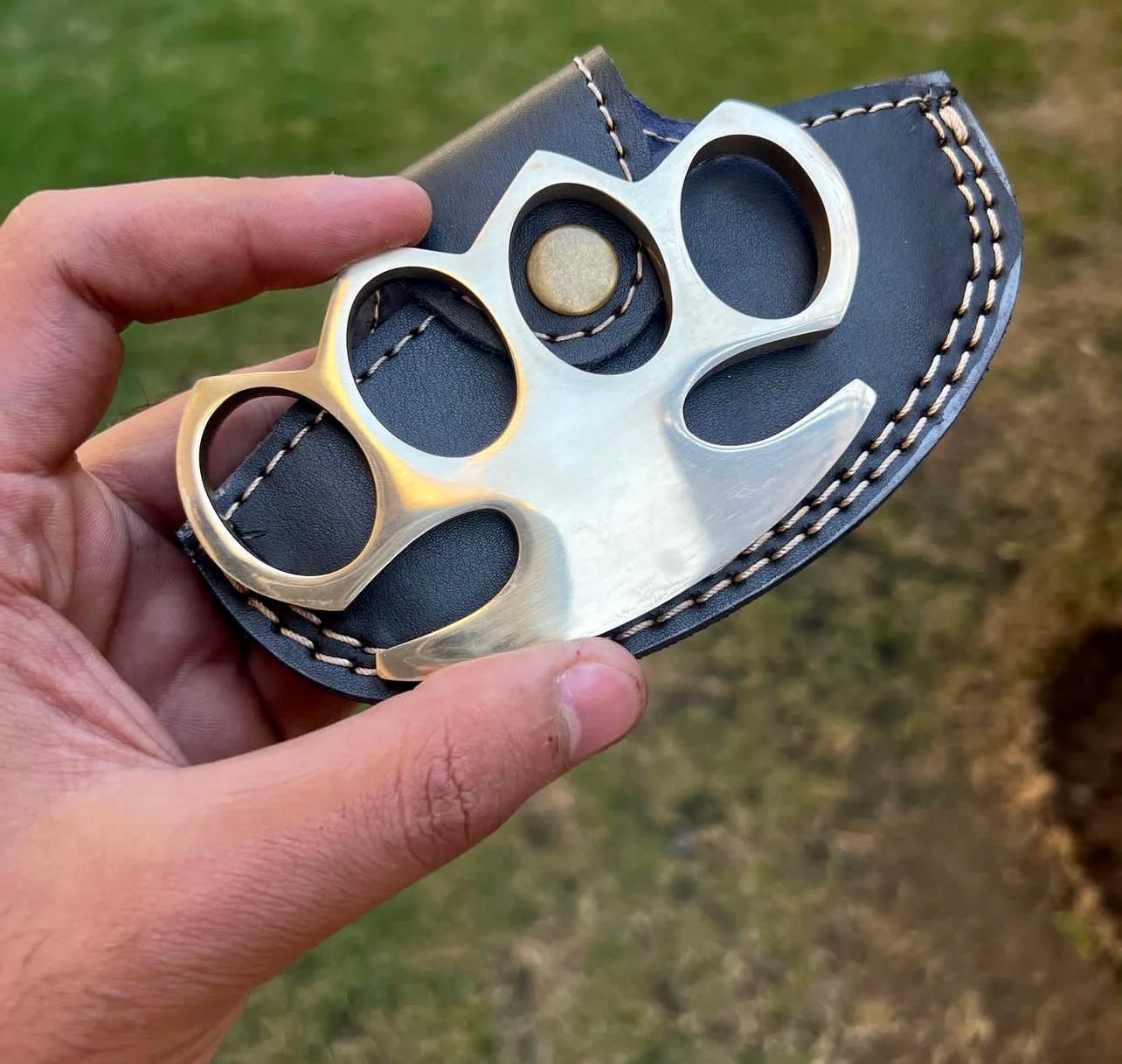 Custom Brass Knuckle – Solid Brass with Leather Belt Loop Case