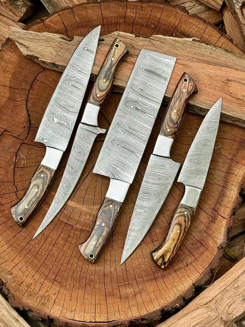 Custom Handmade Damascus Steel Knife Set - 3 to 8 Inch Blades with Pakkawood Handles