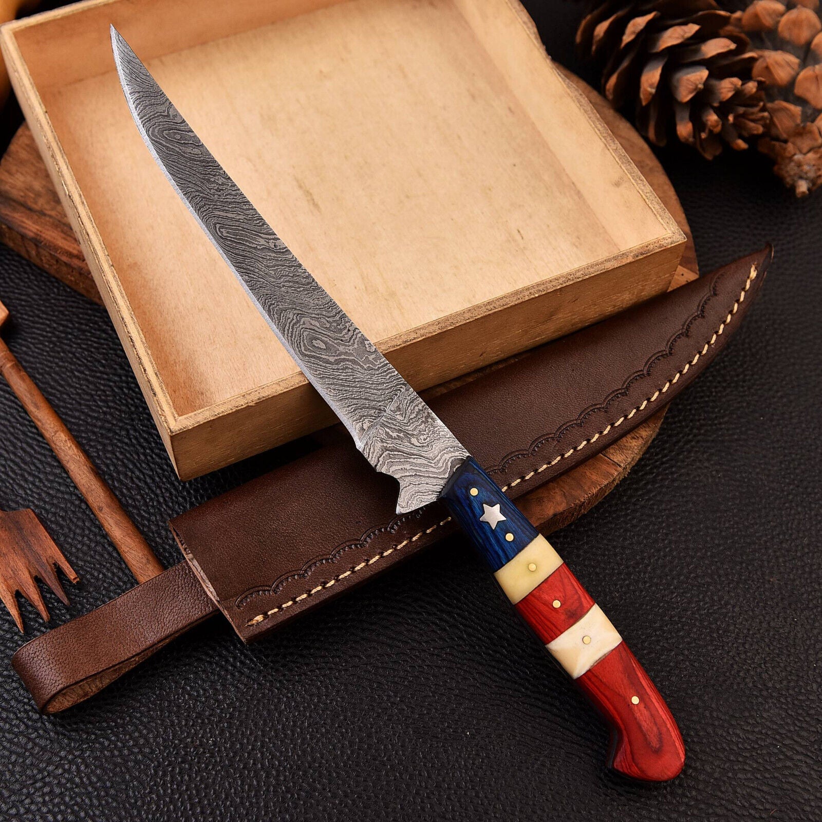 Best Handmade Damascus Steel Fillet Knife – Pakkawood Handle with Leather Sheath | Premium Fishing Fillet Knife