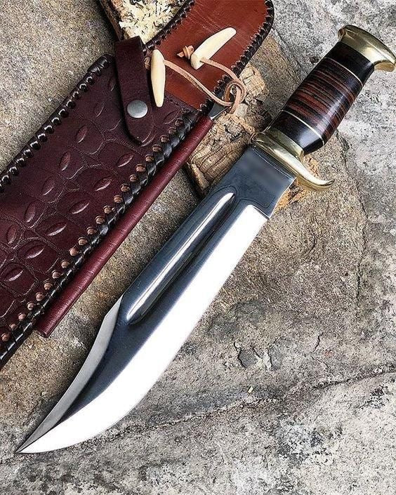 Crocodile Dundee Bowie Knife by Paul Hogan | Custom 16-Inch 440C Steel Blade with Leather and Buffalo Horn Handle, Brass Guard, and Leather Sheath