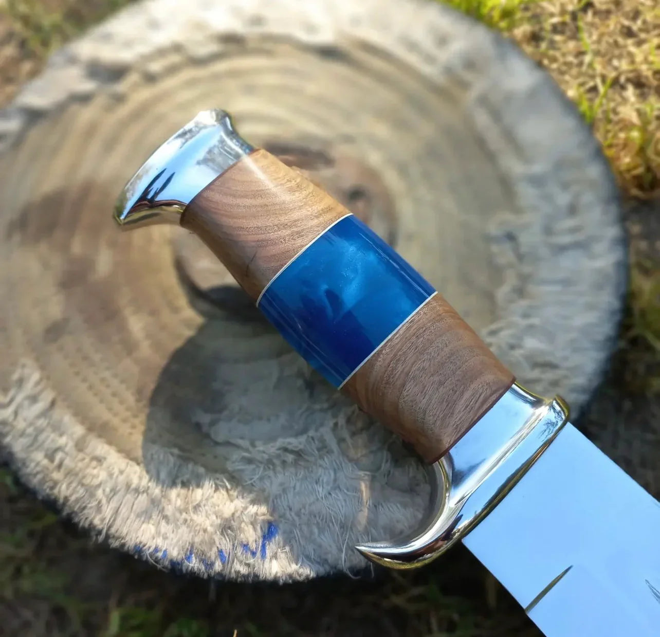 Crocodile Dundee Bowie Knife by Paul Hogan | Custom 16-Inch 440C Steel Blade with Olive Wood and Resin Handle, Steel Guard, and Leather Sheath