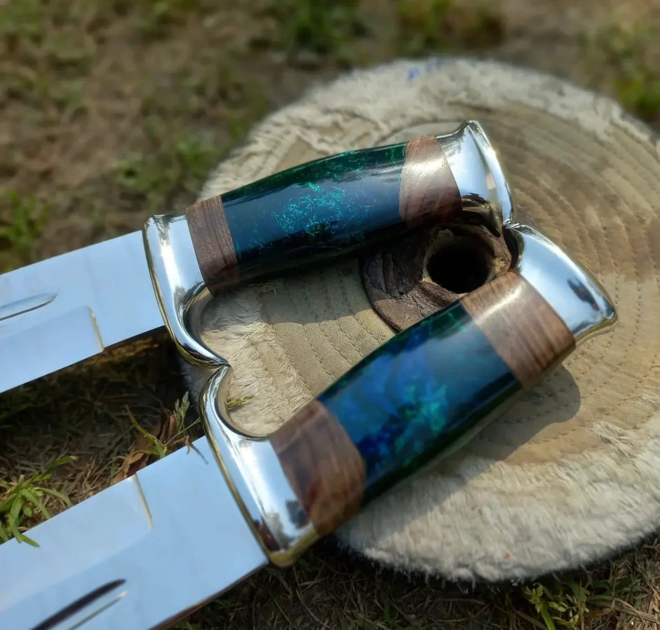Crocodile Dundee Bowie Knife by Paul Hogan | Custom 16-Inch 440C Steel Blade with Olive Wood and Resin Handle, Steel Guard, and Leather Sheath