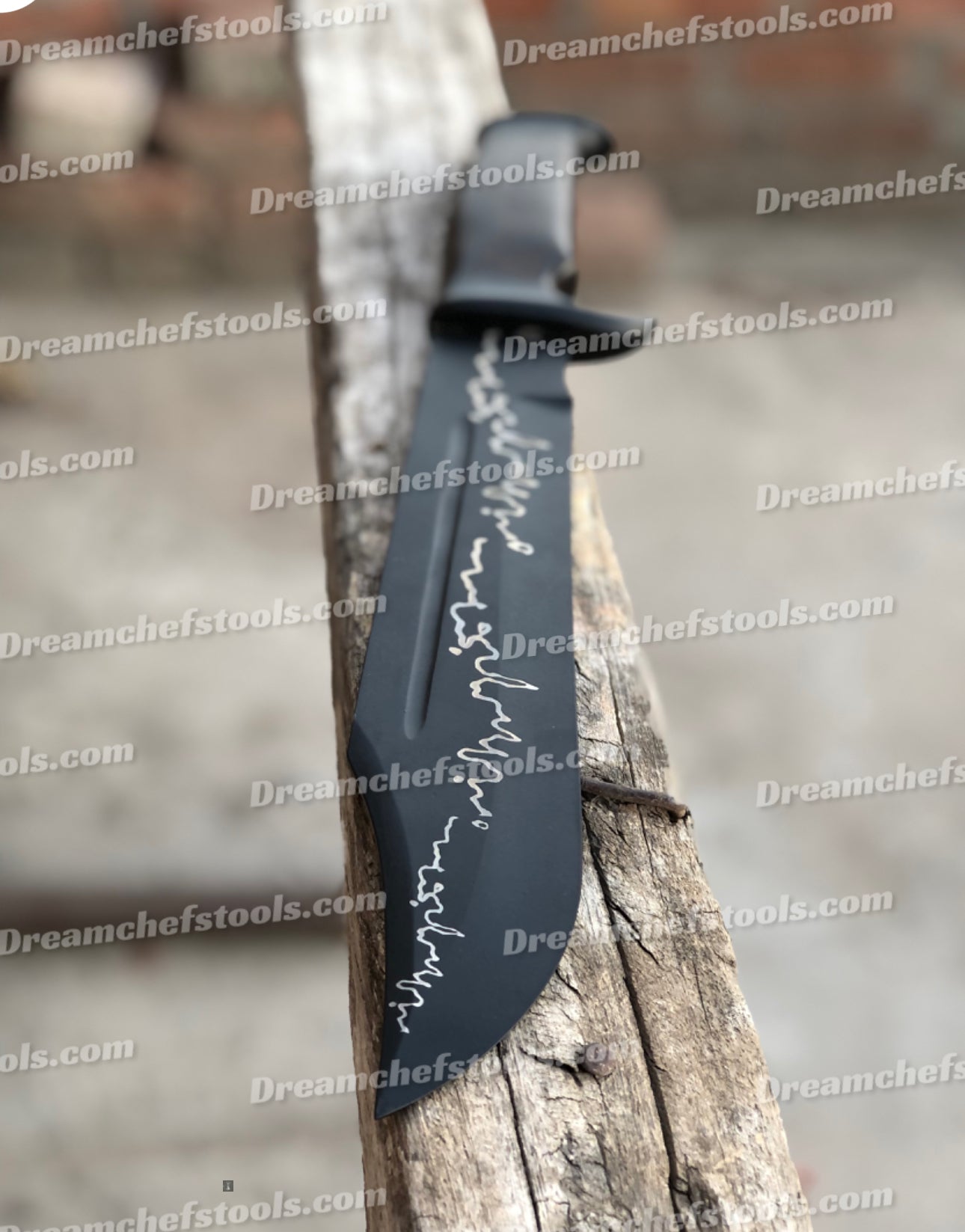 Custom Acid Etched D2 Steel Bowie Knife | Rosewood Handle with Steel Guard & Leather Sheath