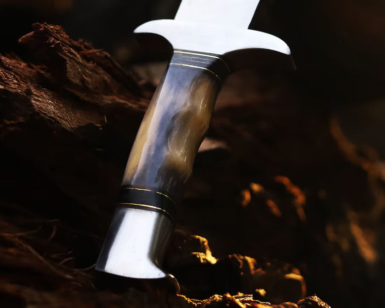 Custom Handmade J2 Steel Bowie Knife – 13" Blade, Color Bone Handle & Steel Guard with Leather Sheath