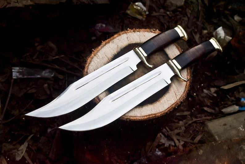 Crocodile Dundee Bowie Knife by Paul Hogan | Custom 16-Inch 440C Steel Blade with Leather and Buffalo Horn Handle, Brass Guard, and Leather Sheath