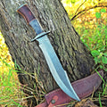 Custom Made 16" Damascus Steel Bowie Knife with Camel Bone and Rosewood Handle, Includes Leather Sheath