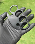Custom Black Brass Knuckle Duster – Hand-Casted Matte Black EDC with Leather Belt Case