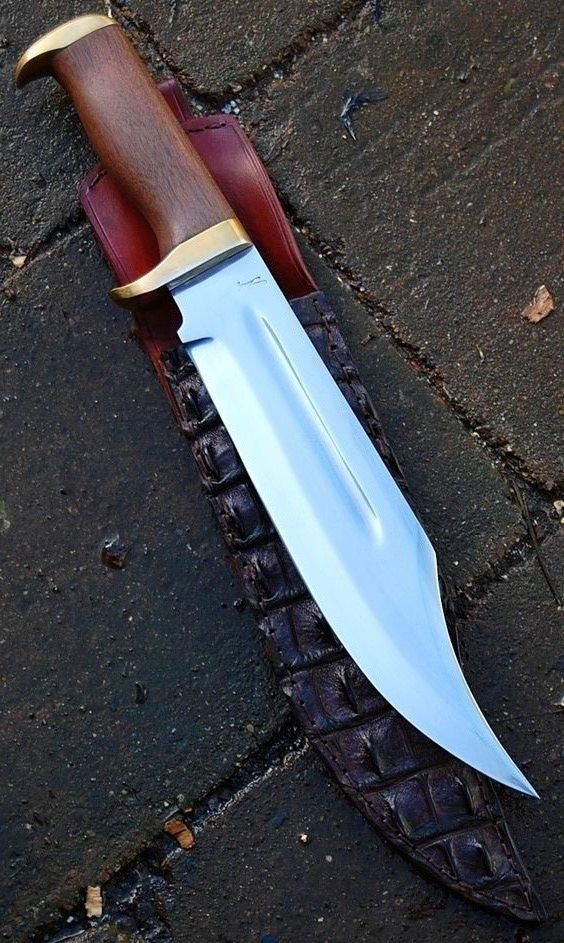 Custom D2 Steel Bowie Knife with Rosewood Handle and Brass Guard | 13" Overall Length | Includes Leather Sheath