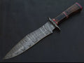 Custom Handmade 15” Bowie Knife with Rosewood Handle & Damascus Steel Guard – Includes Leather Sheath
