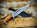 Custom Handmade 15” D2 Steel Rambo Bowie Knife with Olive Wood Handle & Steel Guard – Includes Leather Sheath