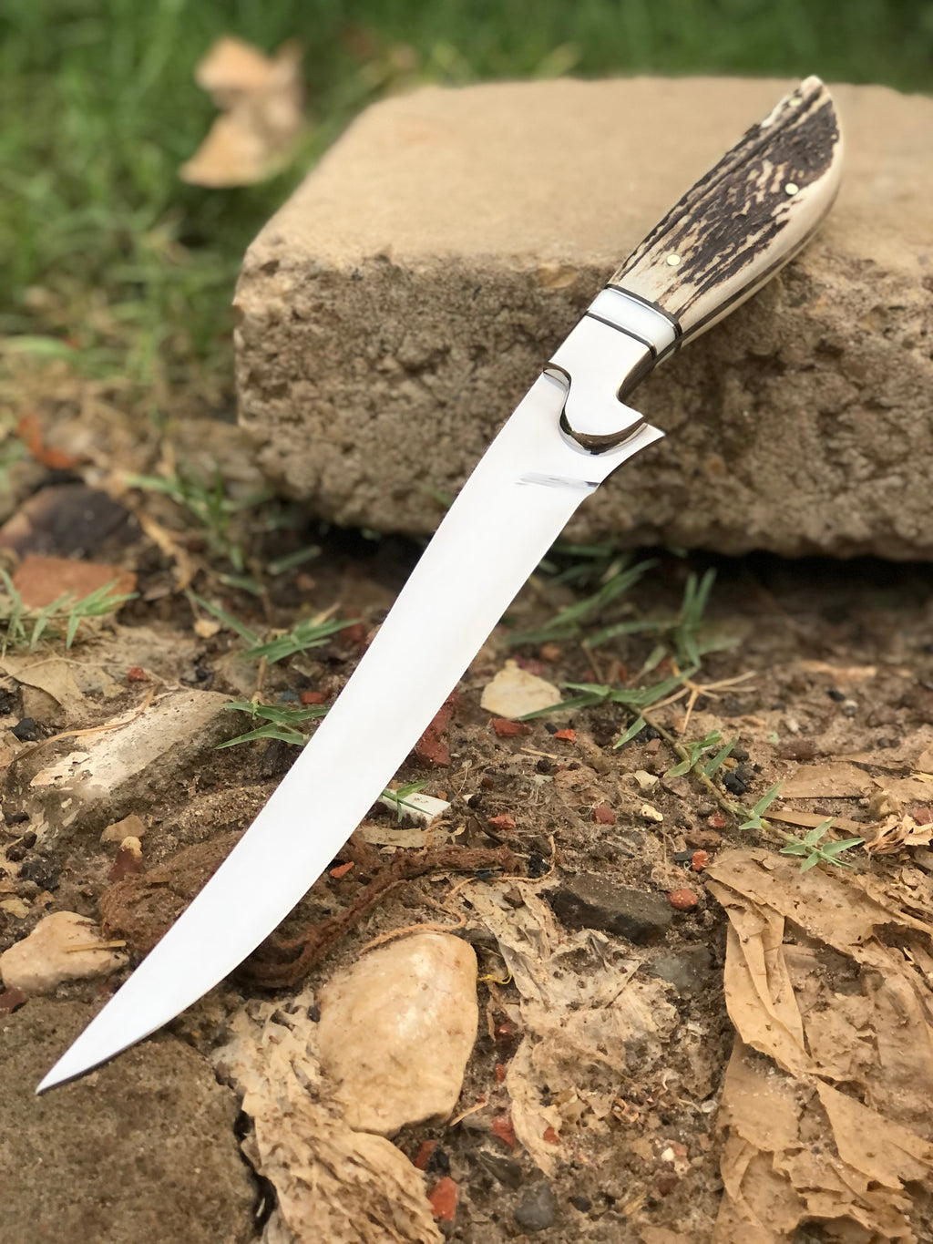 Best Custom Handmade D2 Steel Fishing Fillet Knife - Stag Horn Handle with Steel Bolster & Leather Sheath | Top Flexible Fillet Knives