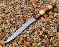 Custom Handmade Damascus Fillet Knife with Bone and Rosewood Handle - 10.5" Overall Length with Leather Sheath