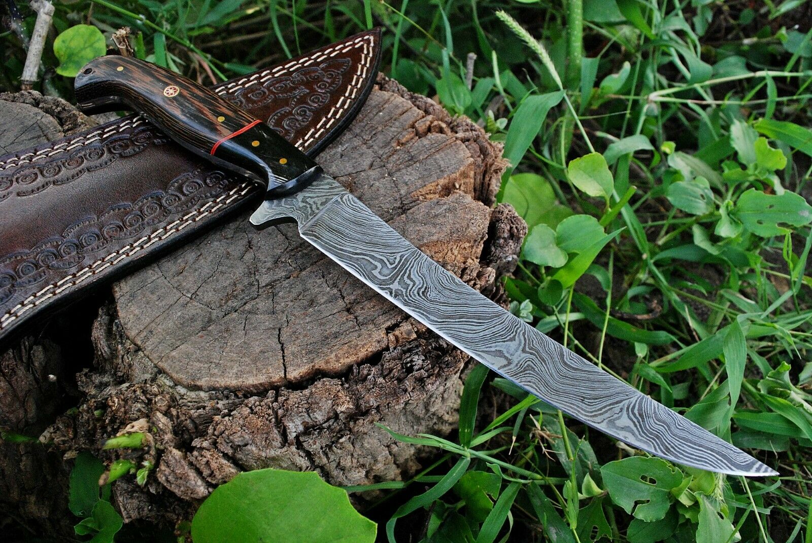 Custom Handmade Damascus Fishing Fillet Knife - 13" Blade with Wenge Wood and Micarta Handle & Leather Sheath | Best Flexible Fillet Knives