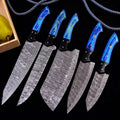 Custom Handmade Damascus Knife Set with Block