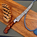 Custom Handmade Damascus Steel Fishing Fillet Knife – 13 Inches, Rosewood Handle with Steel Bolster, Sharp Edge Blade, Leather Sheath