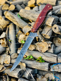 Custom Handmade Damascus Steel Fishing Fillet Knife - 13" Blade with Rosewood Handle & Leather Sheath | Best Flexible Fillet Knives