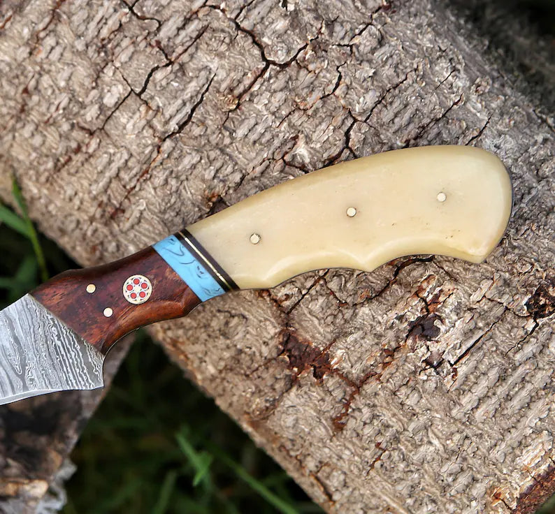 Custom Handmade Damascus Steel Fishing Fillet Knife - 13" Blade with Camel Bone and Rosewood Handle & Leather Sheath | Best Flexible Fillet Knife