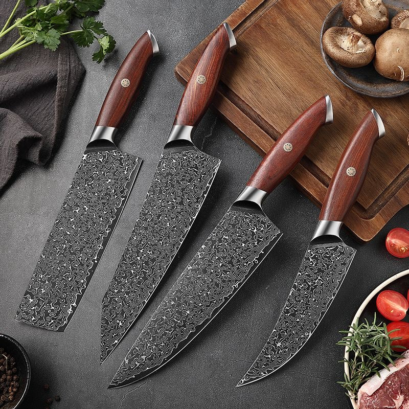 Custom Handmade Damascus Steel Kitchen Knife – 8” Blade with Rosewood Handle