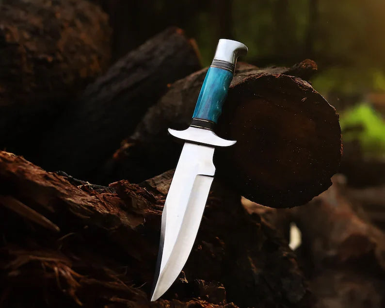 Limited Edition Custom Handmade J2 Steel Bowie Knife – 13" Blade, Colorful Bone Handle, Steel Guard & Premium Leather Sheath