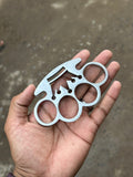 Custom Brass Knuckle with Crown Wirecut - Solid Stainless Steel with Leather Belt Loop Case