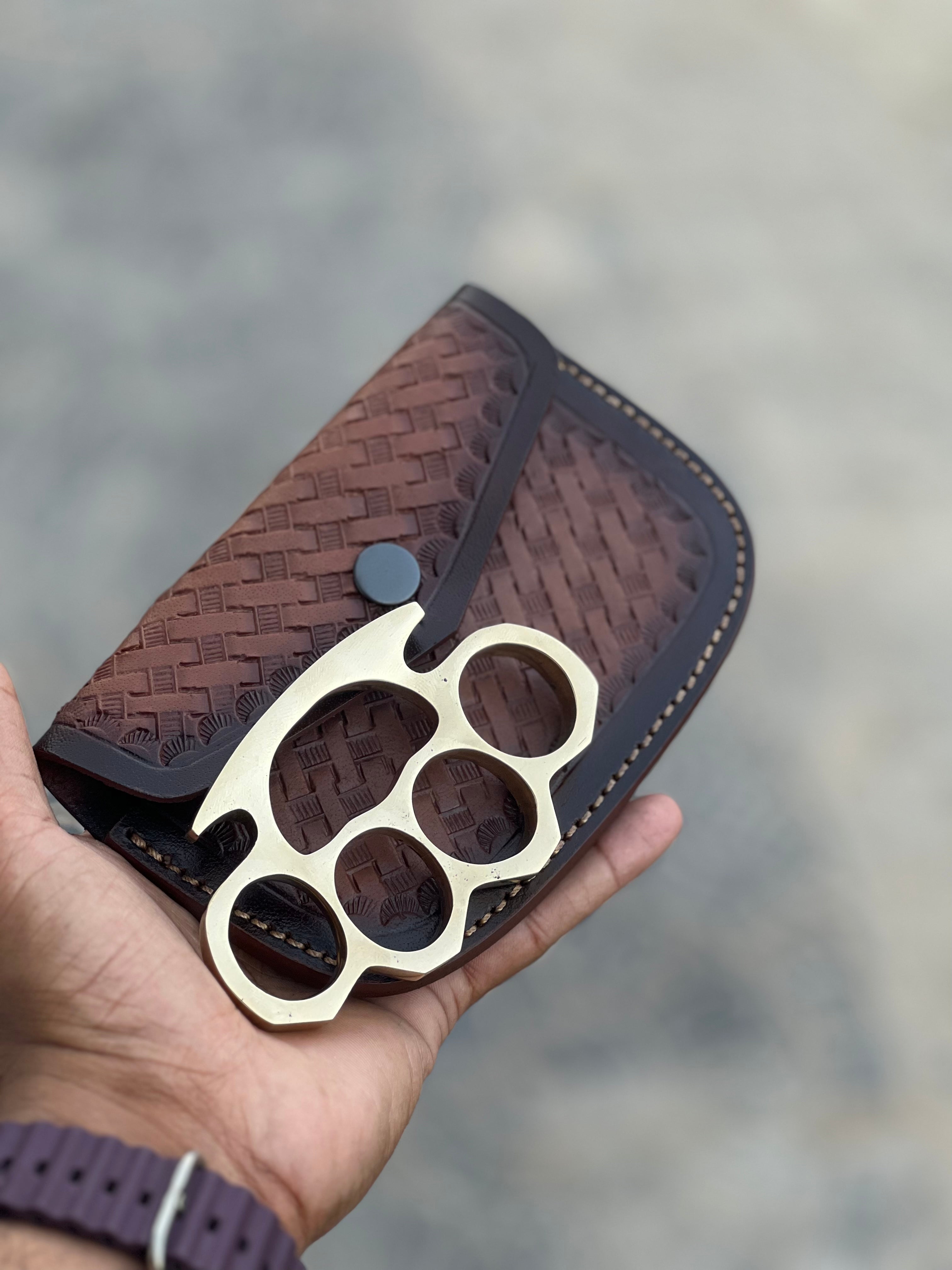 Brass Knuckle Duster – Handcrafted Pure Brass EDC with Leather Case