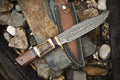 Premium Handmade 13" Damascus Steel Bowie Knife – Brass Guard, Camel Bone & Rosewood Handle + Leather Sheath