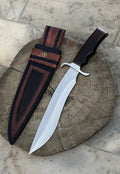 Custom Handmade 16" D2 Steel Hunting Bowie Knife with Rosewood Handle, Steel Guard, and Leather Sheath