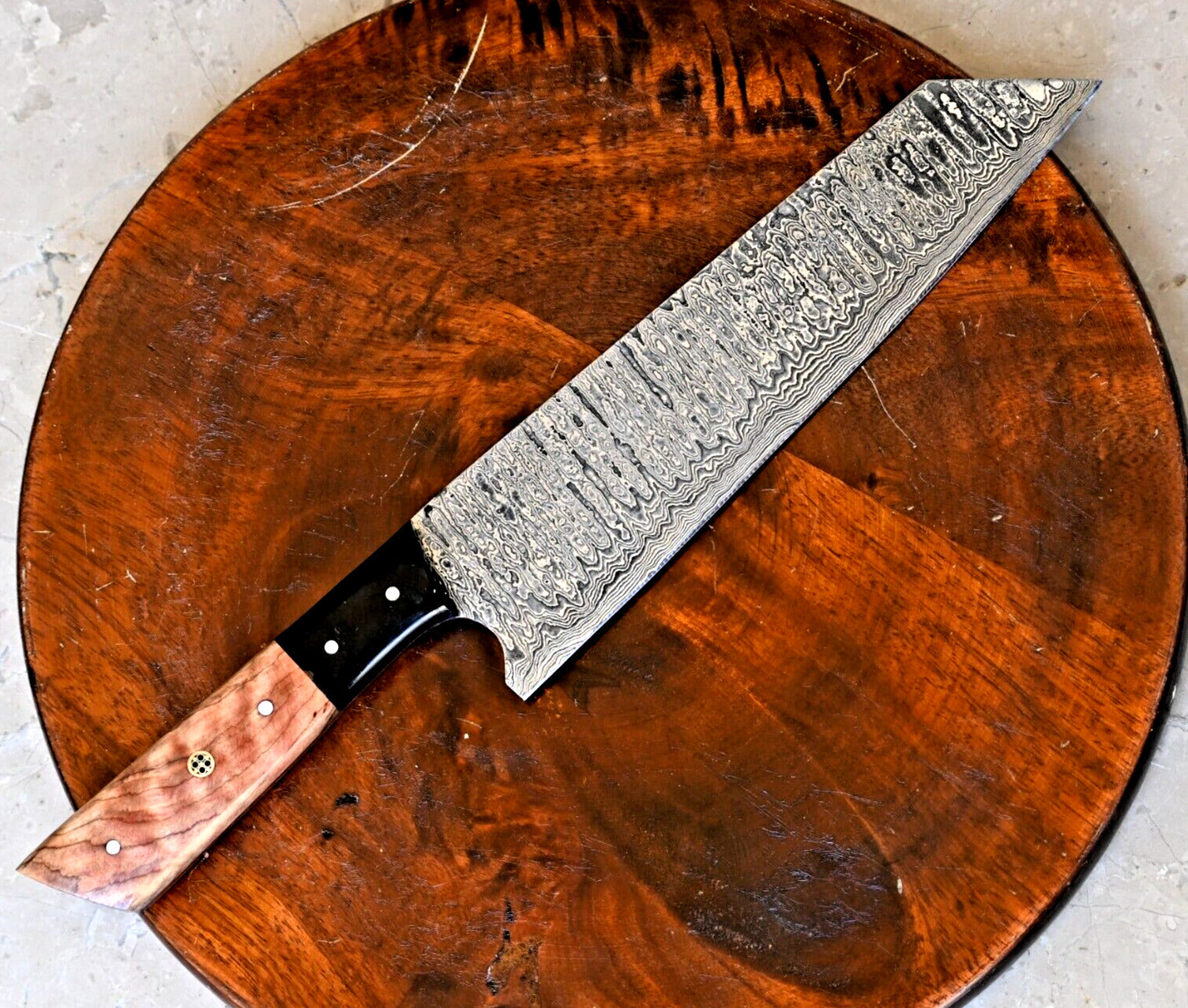 Custom Handmade Damascus Chef Knife with Olive Wood Handle – 7" Blade