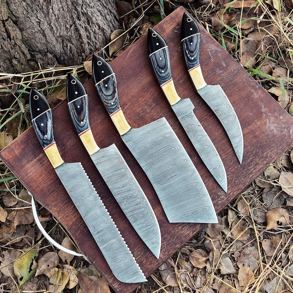 Premium Damascus Cooking Knife Set - Custom Handmade 9"-13" Blades