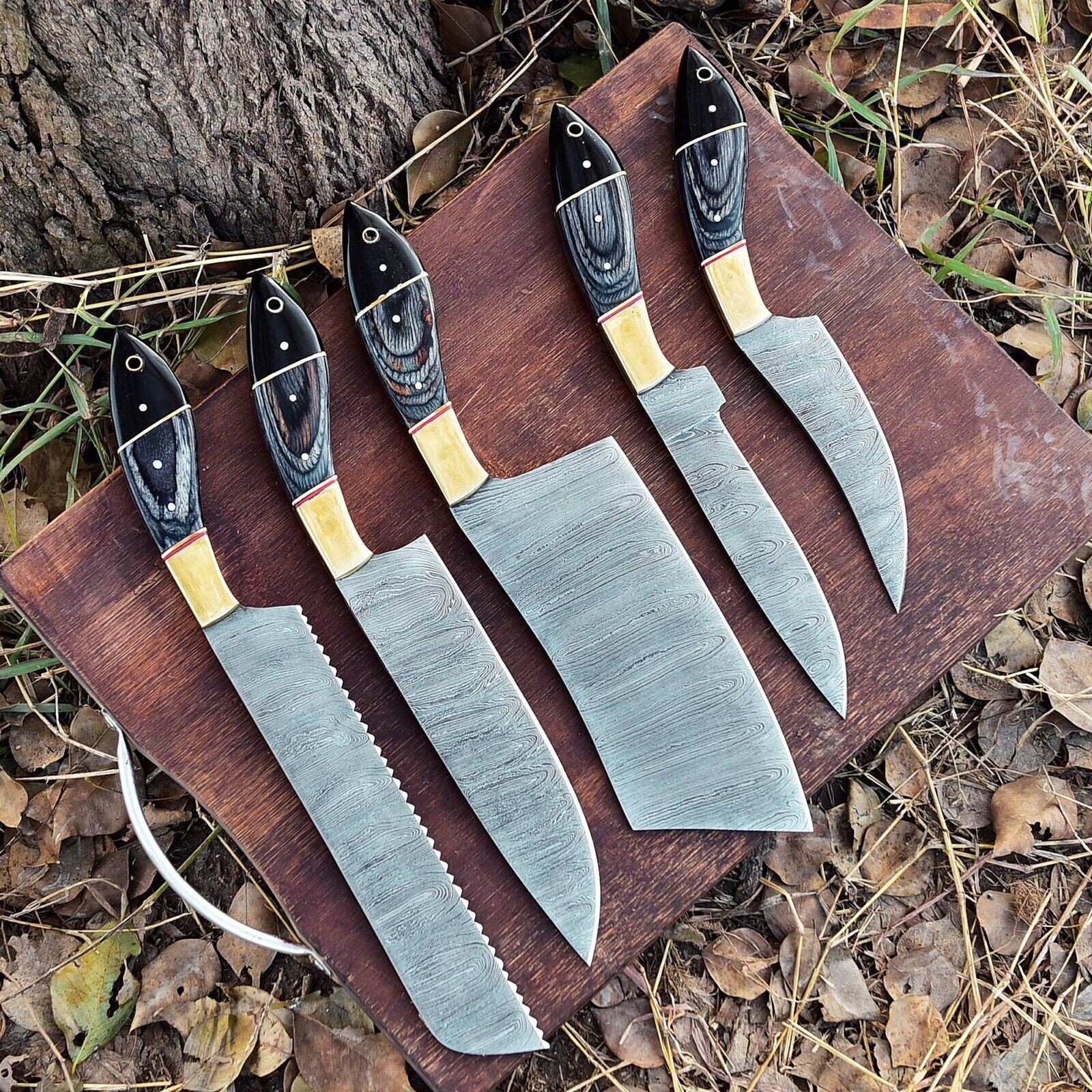 Premium Damascus Cooking Knife Set - Custom Handmade 9"-13" Blades