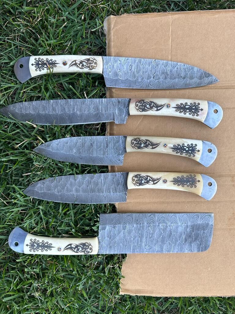 Custom Handmade Damascus Knife Kitchen Set | 9"-13" Blades