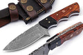 Custom Handmade Damascus Skinner Knife with Buffalo Horn and Rosewood Handle - 4.5" Blade