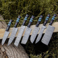 Custom handmade Damascus steel chef knife with 8-inch blade and resin handle, perfect for precise culinary tasks.