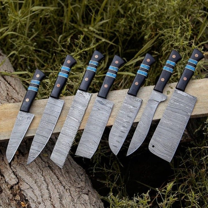 Custom handmade Damascus steel chef knife with 8-inch blade and resin handle, perfect for precise culinary tasks.
