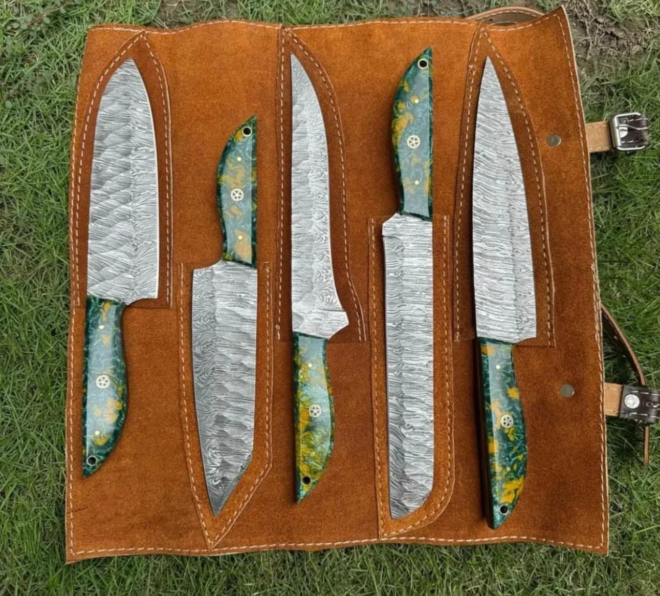 Premium Custom Handmade Damascus Steel Knife Set - 7" Blade with Resin Handle