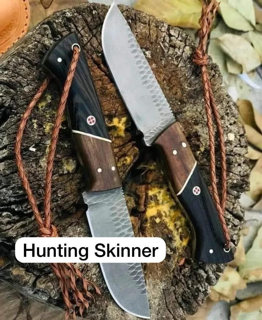 Custom Handmade J2 Steel Hunting Knife with Rosewood and Pakkawood Handle – Includes Leather Sheath